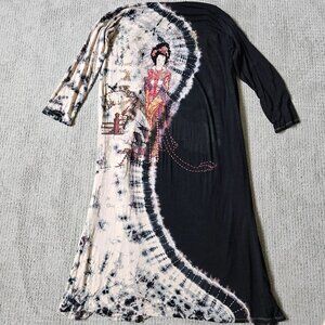 Talk of the Walk Cardigan 1X Black Beaded Sequin Geisha Girl Tie Dye Duster